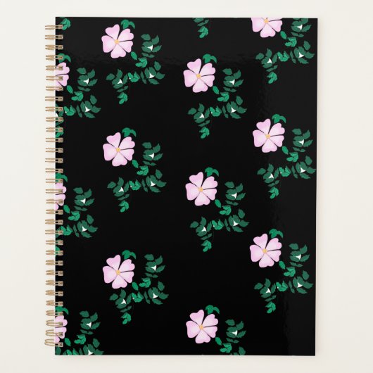 Wild Roos - Floral Pattern on Black Background Planner (Voorkant)