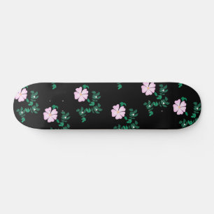Wild Roos - Floral Pattern on Black Background Skateboard
