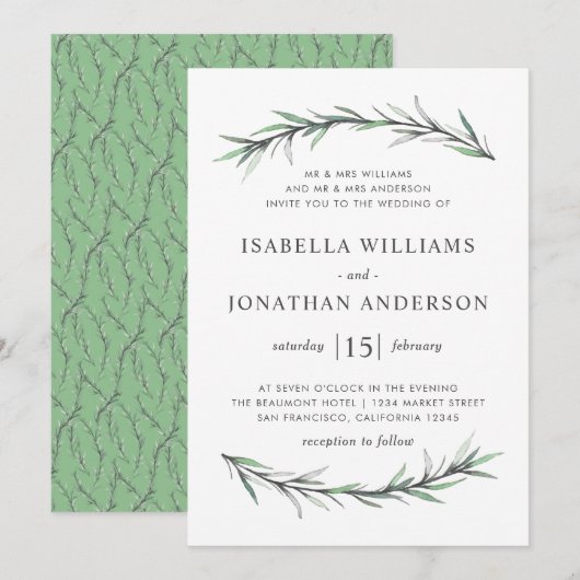 Wild Rosemary Botanical Wedding Invitation Kaart (Voorkant / Achterkant)