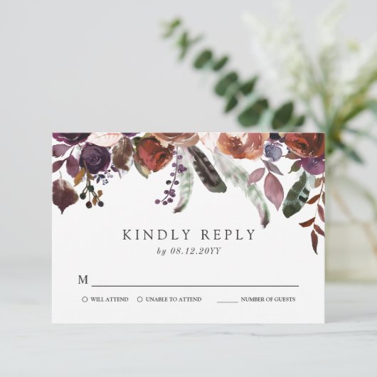 Wild Royal Bloom Bruiloft RSVP (Staand voorkant)