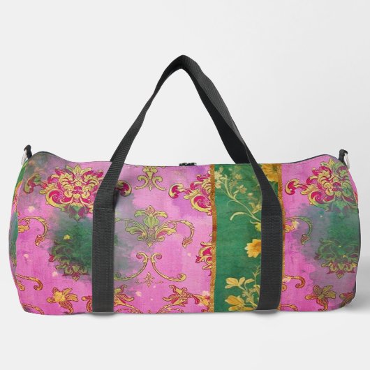 Wild Roze Groen Damask Grunge - Duffel Bag Plunjezak (Voorkant)