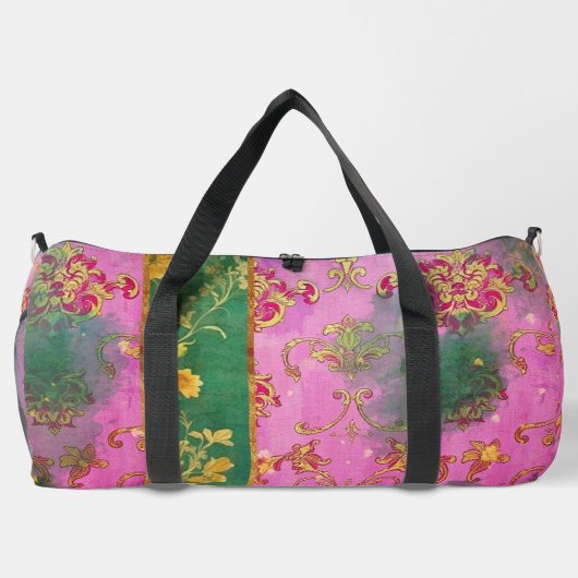 Wild Roze Groen Damask Grunge - Duffel Bag Plunjezak (Achterkant)