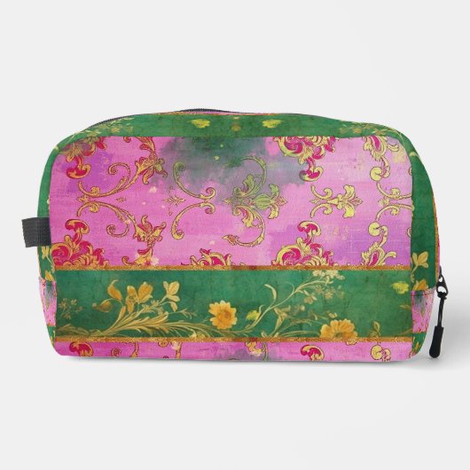 Wild Roze Groene Grunge Damask - Toilettas Toilettasje (Voorkant)