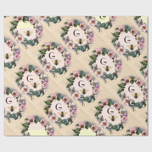 WILD-ROZEN, GEKROGEN, HONIEBEN/BEEKEEPER MONOGRAM CADEAUPAPIER (Vlak)