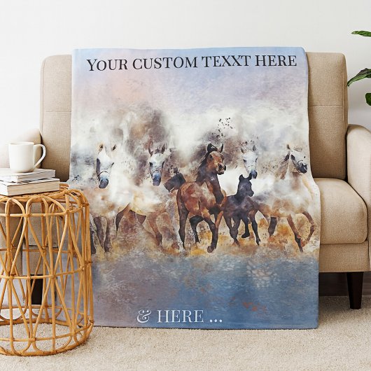 Wild Running Horses Fine Art Fleece Blanket Deken
