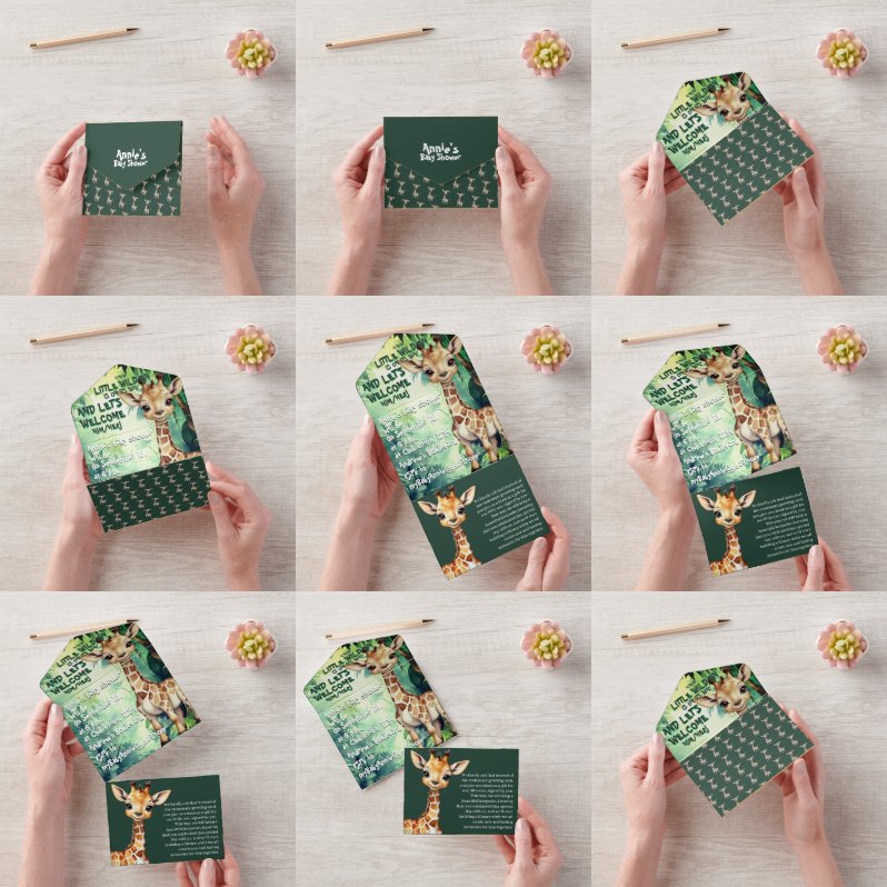 Wild Safari Adventure: uniek Baby shower All In One Uitnodiging