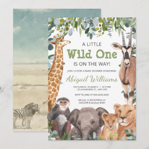 Wild Safari Animal - Giraffe, olifant Baby shower Kaart
