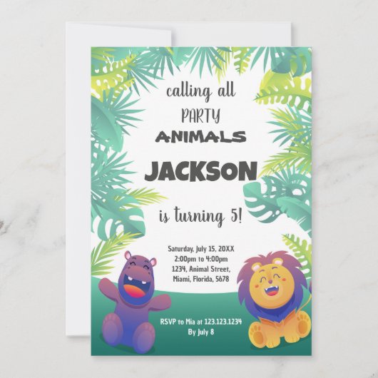 Wild Safari Animal Party Theme voor kinderen Kaart (Voorkant)