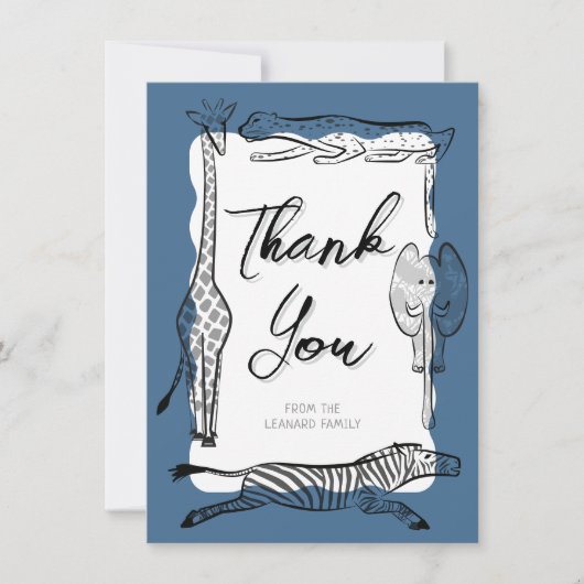 Wild Safari Animals Lijst Denim Blue Bedankkaart (Voorkant)