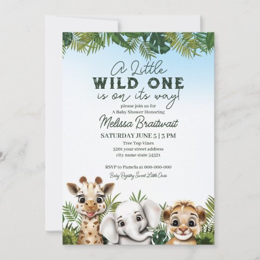 Wild Safari Animaux Baby shower Invitation (Devant)