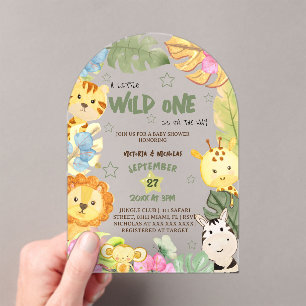 Wild Safari Dieren Baby shower Acryl Uitnodigingen