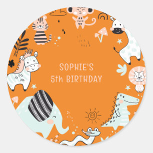 Wild safari dieren kinderen verjaardag ronde sticker