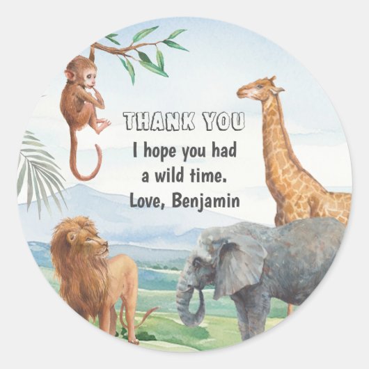 Wild Safari Oerwoud Party Animals Dank u Ronde Sticker (Voorkant)