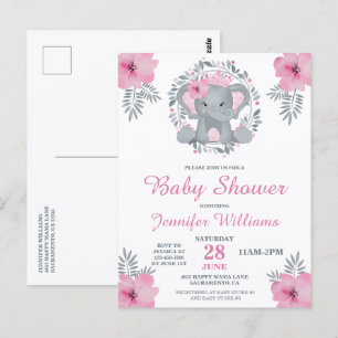 Wild Safari Pink Floral Elephant Baby shower Invit Briefkaart