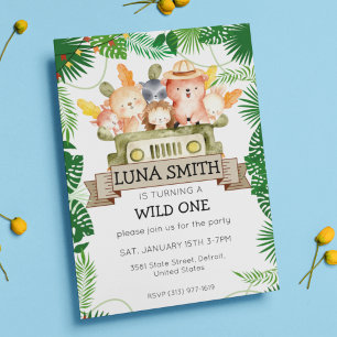 Wild Safari Theme Birthday Party Kaart