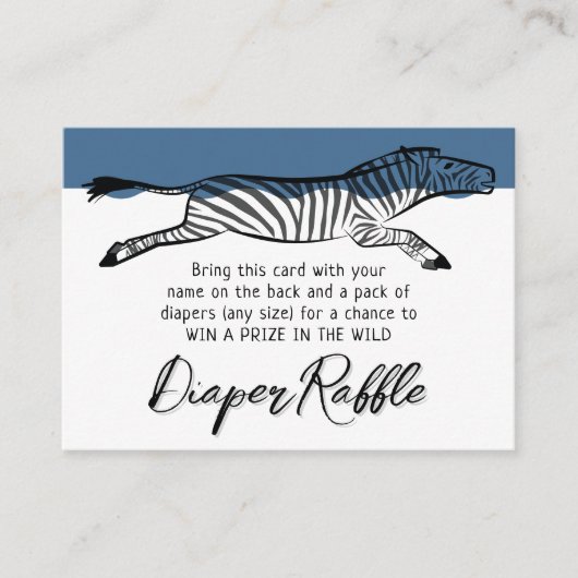 Wild Safari Zebra Denim Blue Diaper Raffle Informatiekaartje (Voorkant)