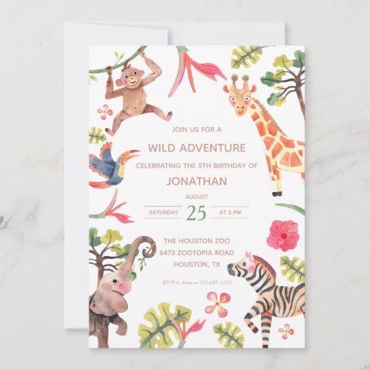 Wild Safari Zoo Birthday Uitnodiging (Voorkant)