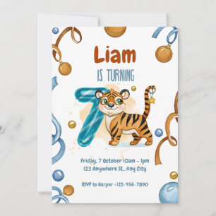 Wild & Schattige Tiger 7e Verjaardag Uitnodiging
