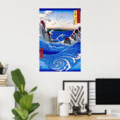 Wild sea breaking on the rocks - HIROSHIGE Poster (Thuiskantoor)