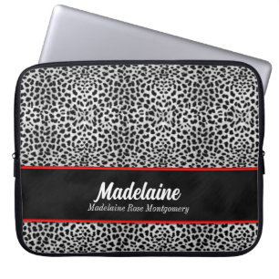 Wild Silver Cheetah Print met Red Accents Laptop Sleeve