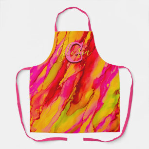 Wild Sinaasappel en Fuscia Alcohol Ink Apron Schort