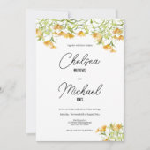 Wild sinaasappel geel groen lente bloemenbruiloft kaart (Voorkant)