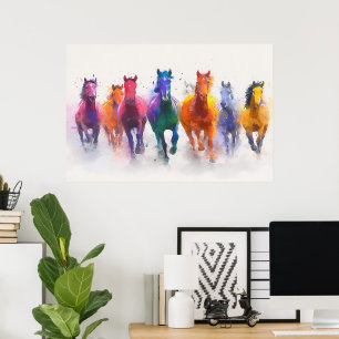 Wild Spectrum – Galoping Horses Waterverf Art Poster