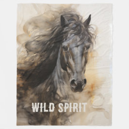 Wild Spirit Zwart Paard Portret Fleece Deken