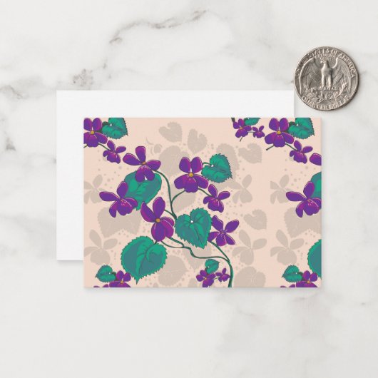 Wild Spring Violets Note Kaart Notitiekaartje (Voorkant / Achterkant in situ)