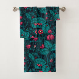 Wild strawberries, red and blue bad handdoek