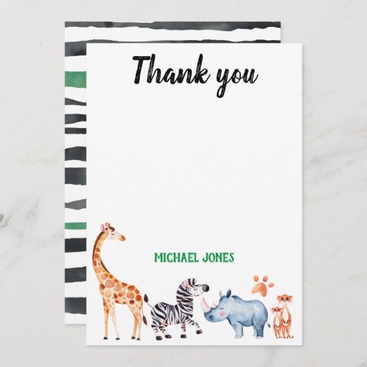 Wild Things Safarai Dier Verjaardag Dank u Bedankkaart (Voorkant / Achterkant)