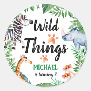 Wild Things Safari Dier Kids Verjaardagsfeest Ronde Sticker