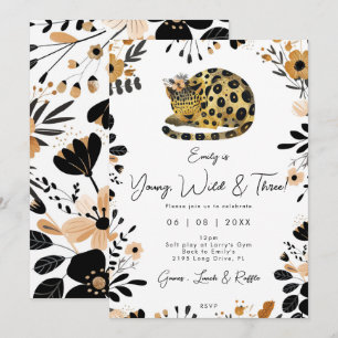 Wild Three Leopard Bloemen 3e verjaardag uitnodigi Kaart