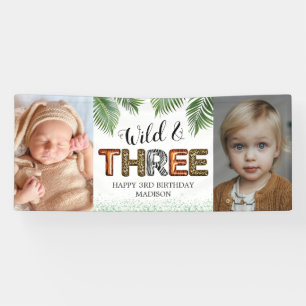 Wild Three Safari Oerwoud 3rd Birthday Photo Banne Spandoek