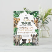 Wild & Three Safari verjaardagsuitnodiging Kaart (Staand voorkant)