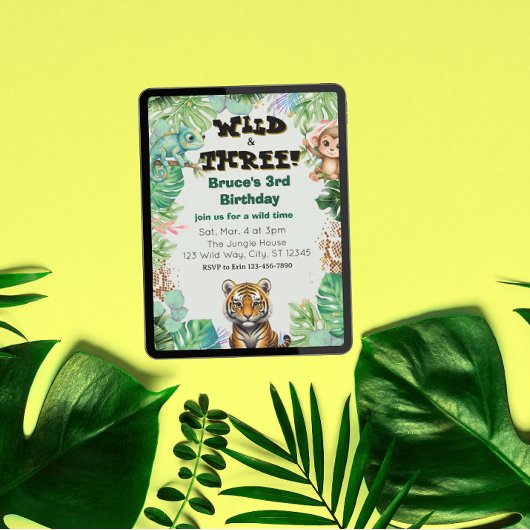 Wild & Three, Watercolor Jungle Birthday Kaart