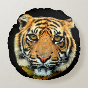 Wild Tiger Animal Face op Black Rond Kussen