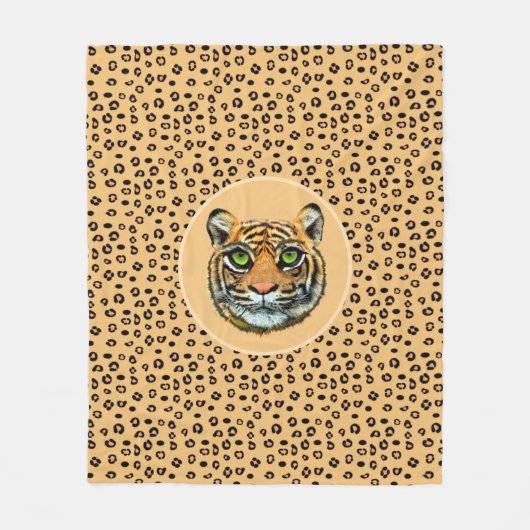 Wild Tiger Face op Tiger Skin Pattern Fleece Deken (Voorkant)