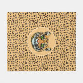 Wild Tiger Face op Tiger Skin Pattern Fleece Deken (Voorkant (Horizontaal))