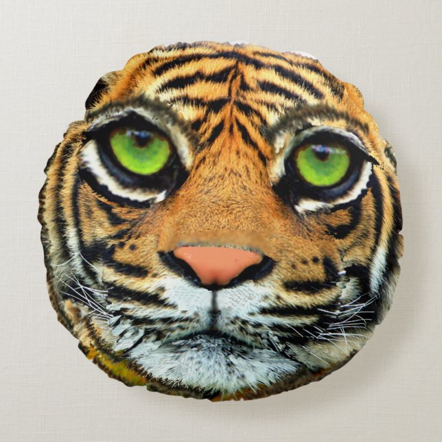 Wild Tiger Face Round Pillow Rond Kussen (Voorkant)