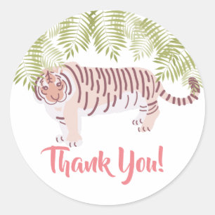 Wild Tiger Palm Tree Leaves Pink Dank u Ronde Sticker
