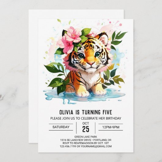Wild Tigress Custom Invitation d'anniversaire (Devant / Derrière)
