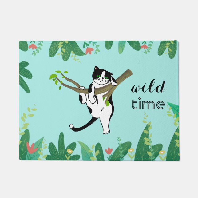 Wild Time Greenery Safari Kitty Cat Deurmat (Voorkant)