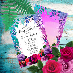 Wild Tropical Boho Floral Girl Baby shower Kaart
