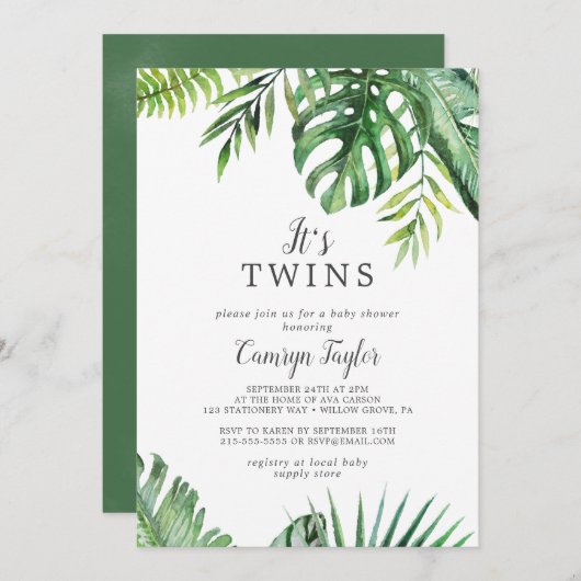 Wild Tropical C'est Twins Baby shower Invitation (Devant / Derrière)
