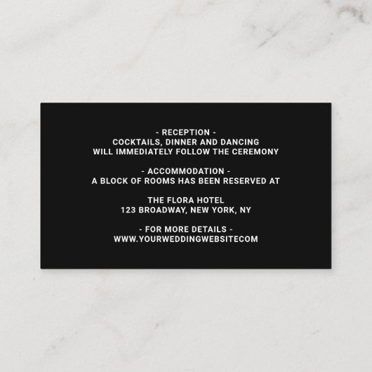 Wild Tropical Foliage Bruiloft Zwart Details Enclo Informatiekaartje (Achterkant)