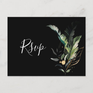 Wild Tropical Foliage Bruiloft Zwart RSVP Uitnodig Uitnodiging Briefkaart