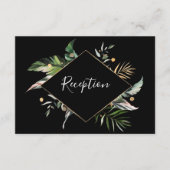 Wild Tropical Foliage Weddenschap Reception Black Informatiekaartje (Voorkant)