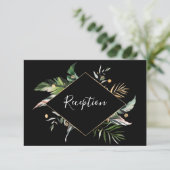 Wild Tropical Foliage Weddenschap Reception Black Informatiekaartje (Staand voorkant)
