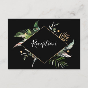 Wild Tropical Foliage Weddenschap Reception Black Informatiekaartje